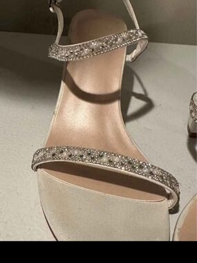 David's Bridal Ivory Beaded Strappy Heels